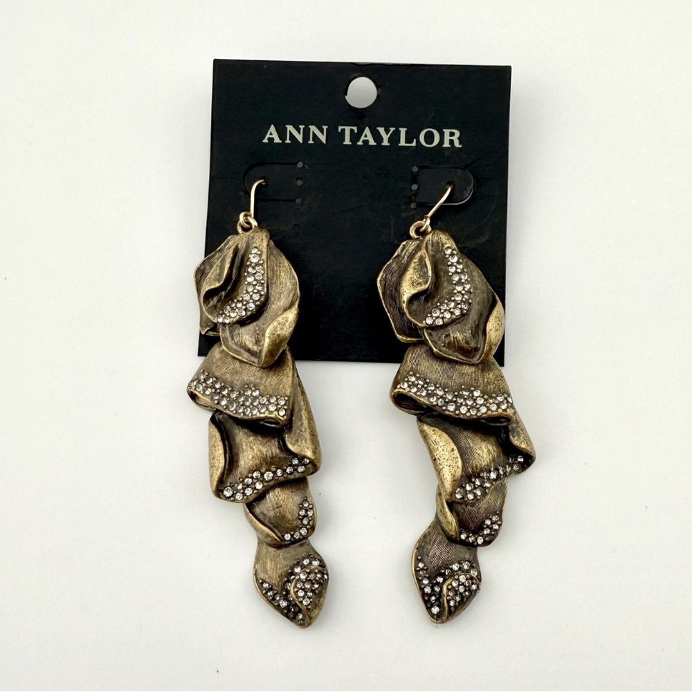 Ann Taylor Gold Tone Rhinestone Statement Dangle Earrings